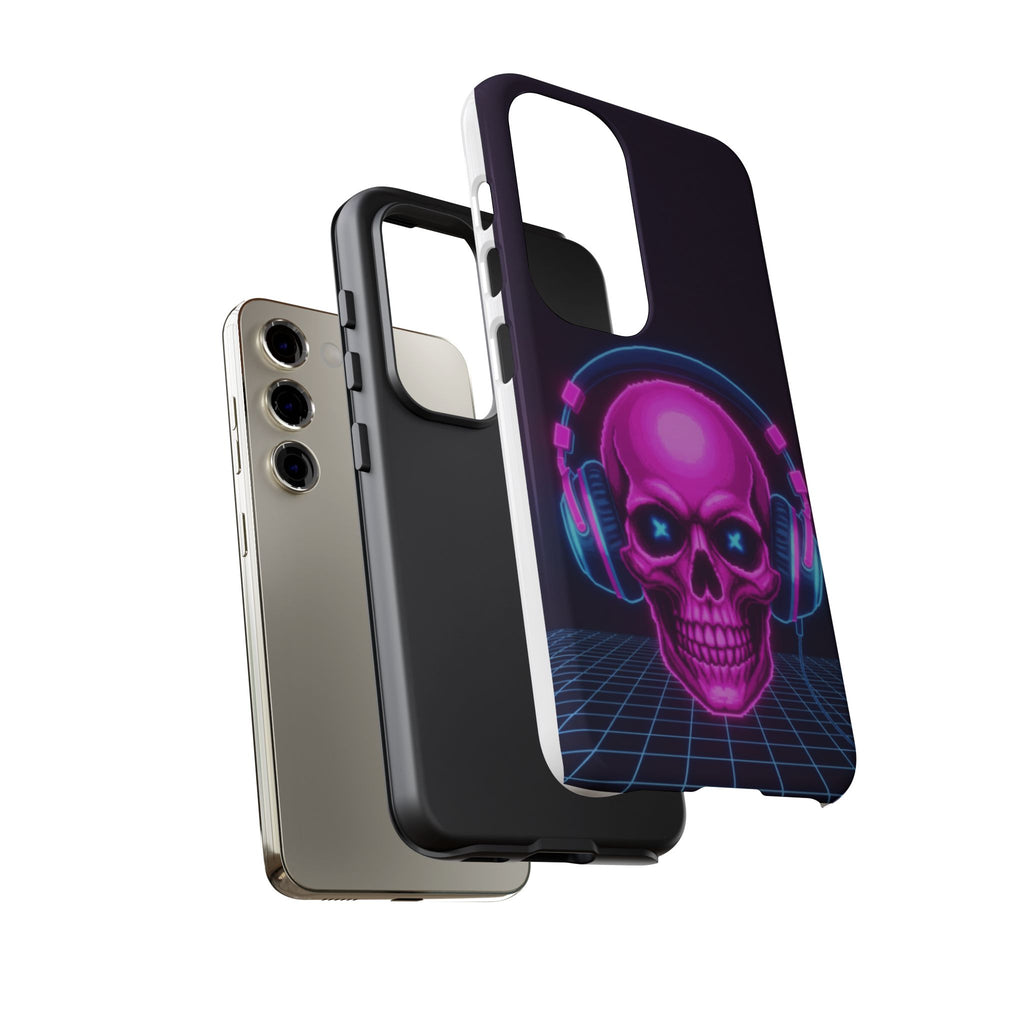 Neon Skull Synthwave Phone Case - Retro 80s Cyberpunk Mobile Cover | Vaporwave Tech Gift - Atlas Briefly