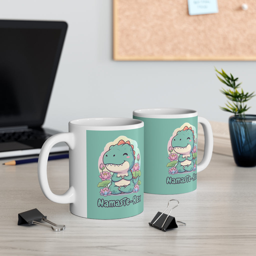NamasTe-Rex Mug - Funny Yoga Coffee Cup for Dinosaurs | Unique Zen T-Rex Gift