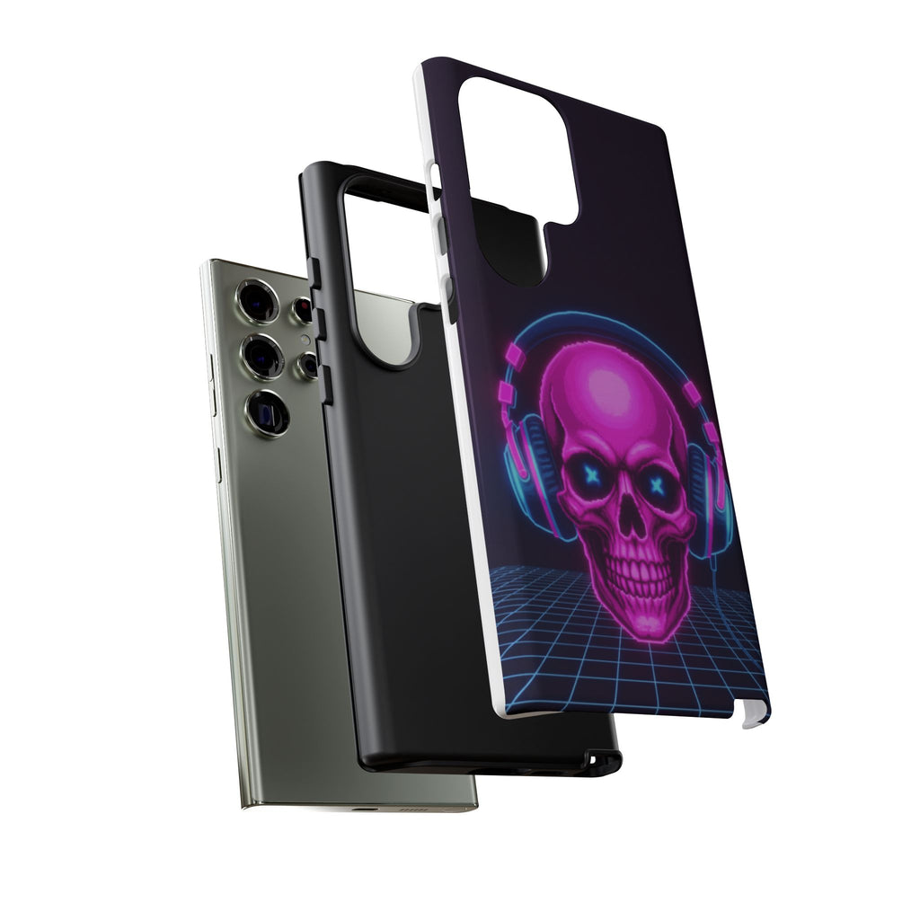 Neon Skull Synthwave Phone Case - Retro 80s Cyberpunk Mobile Cover | Vaporwave Tech Gift - Atlas Briefly