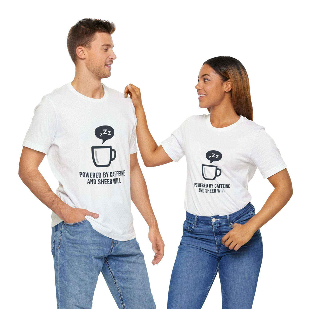 Powered by Caffeine T-Shirt - Funny Coffee Tee for Coffee Lovers - Atlas Briefly