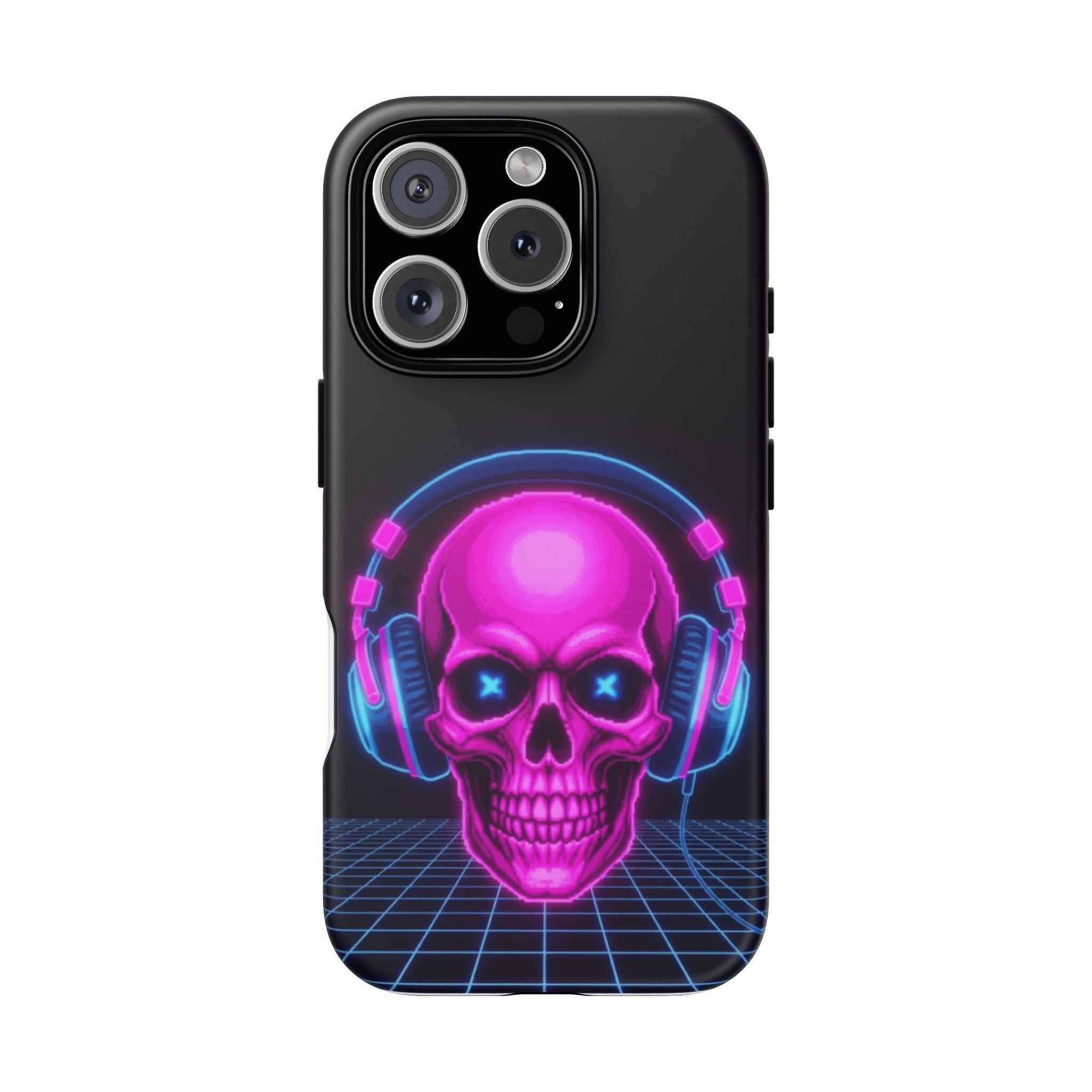 Neon Skull Phone Case - Retro Synthwave Gaming Cover - Atlas Briefly