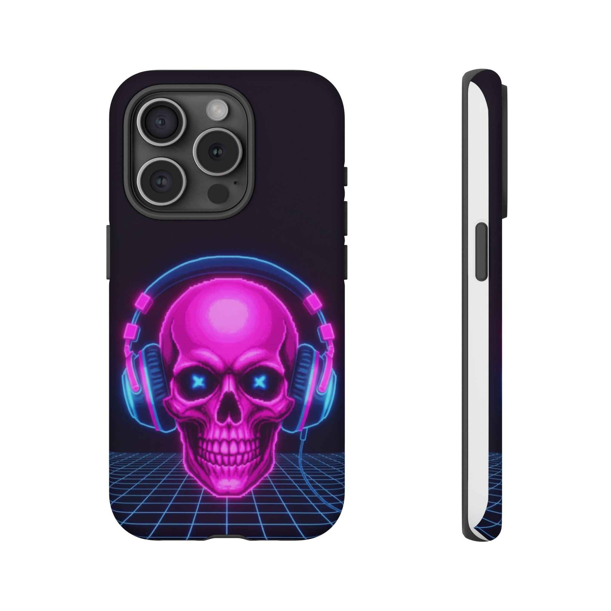 Neon Skull Phone Case - Retro Synthwave Gaming Cover - Atlas Briefly