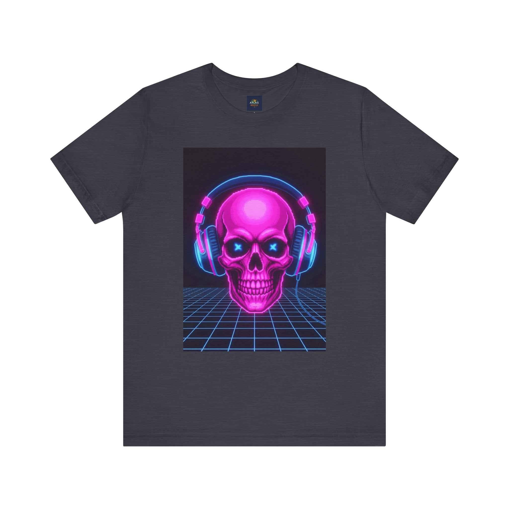 Neon Skull T-Shirt - Retro Gaming Synthwave Tee - Atlas Briefly