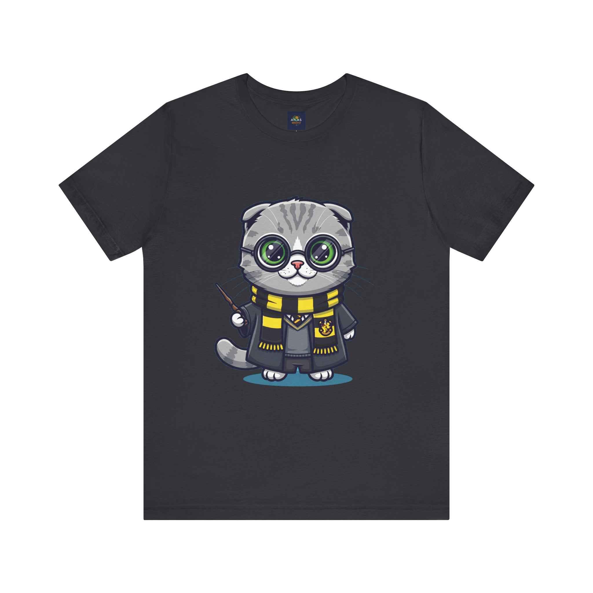 Hufflepurr T-Shirt - Funny Wizarding World Tee | Cute Potter Cat Gift - Atlas Briefly
