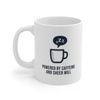 Powered by Caffeine Mug - Funny Minimalist Coffee Cup Perfect for Sheer Will Gifts