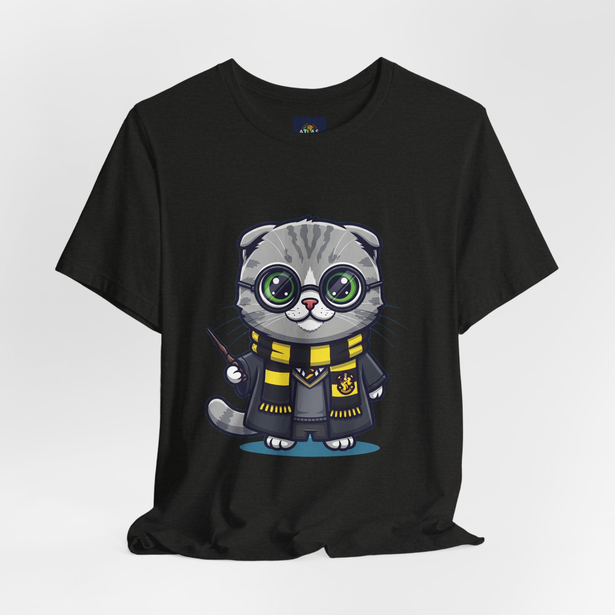 Hufflepurr Harry Potter T-Shirt - Funny Wizarding World Tee | Cute Potter Cat Gift - Atlas Briefly
