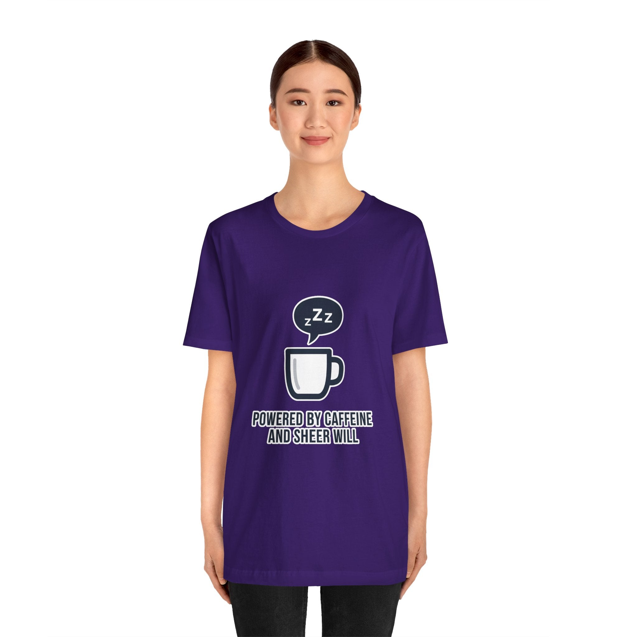 Powered by Caffeine and Sheer Will T-Shirt - Funny Coffee Lover Tee | Minimalist Humor Gift - Atlas Briefly
