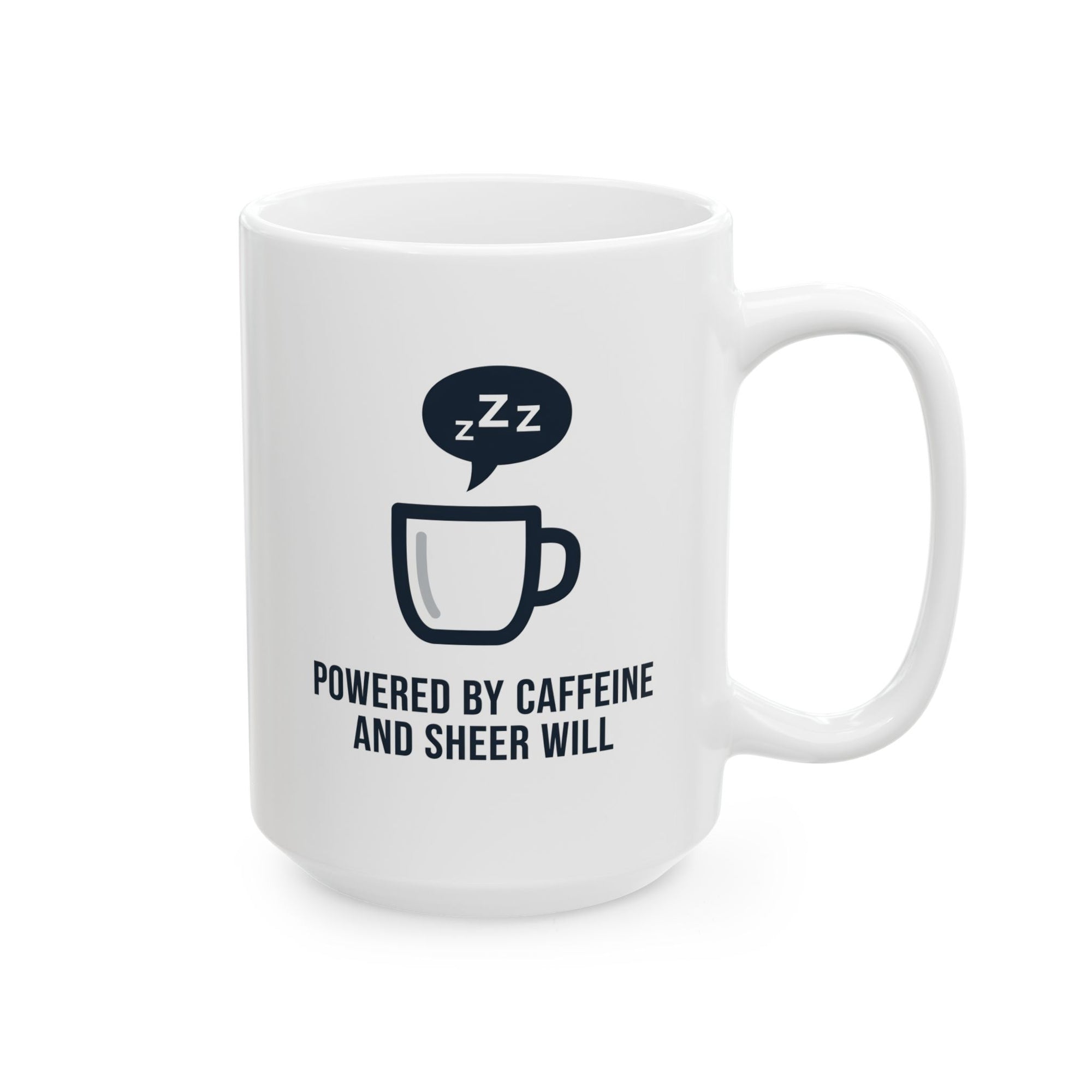 Powered by Caffeine and Sheer Will Mug - Funny Coffee Cup | Minimalist Humor Gift US Version - Atlas Briefly