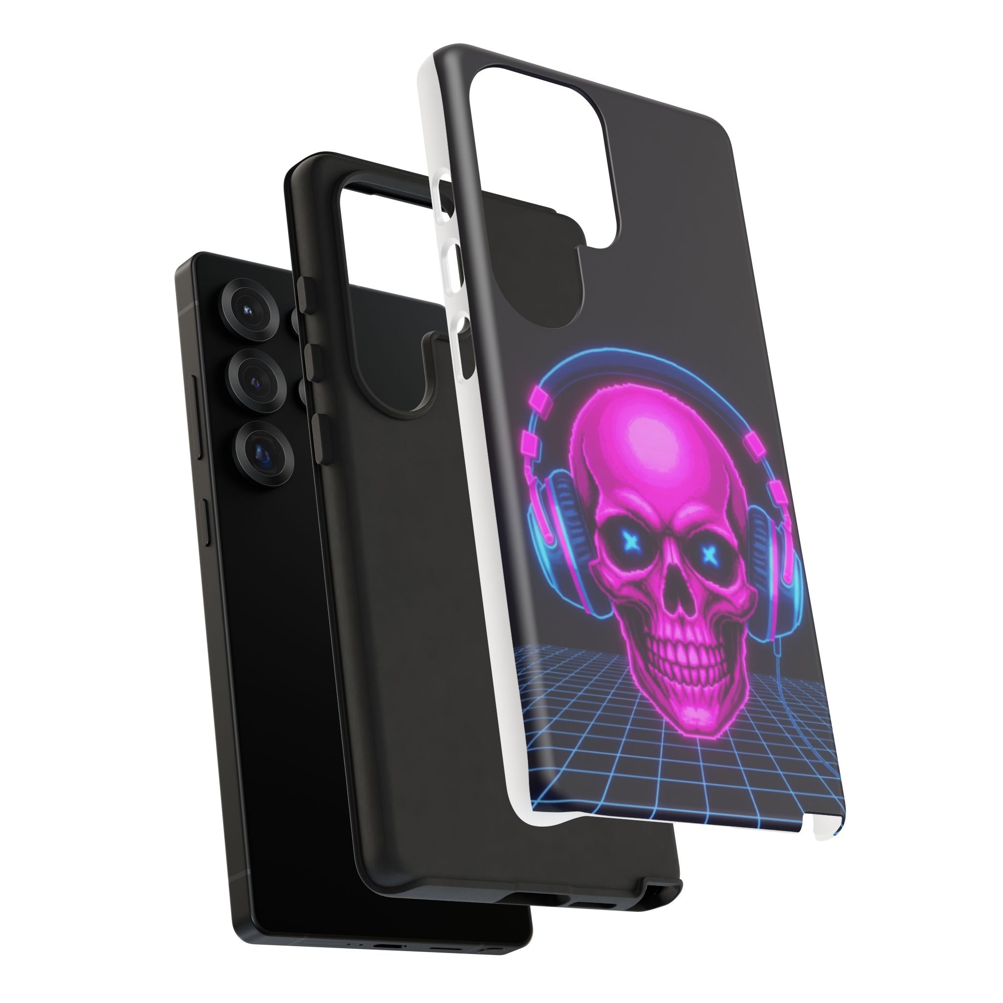 Neon Skull Synthwave Phone Case - Retro 80s Cyberpunk Mobile Cover | Vaporwave Tech Gift - Atlas Briefly