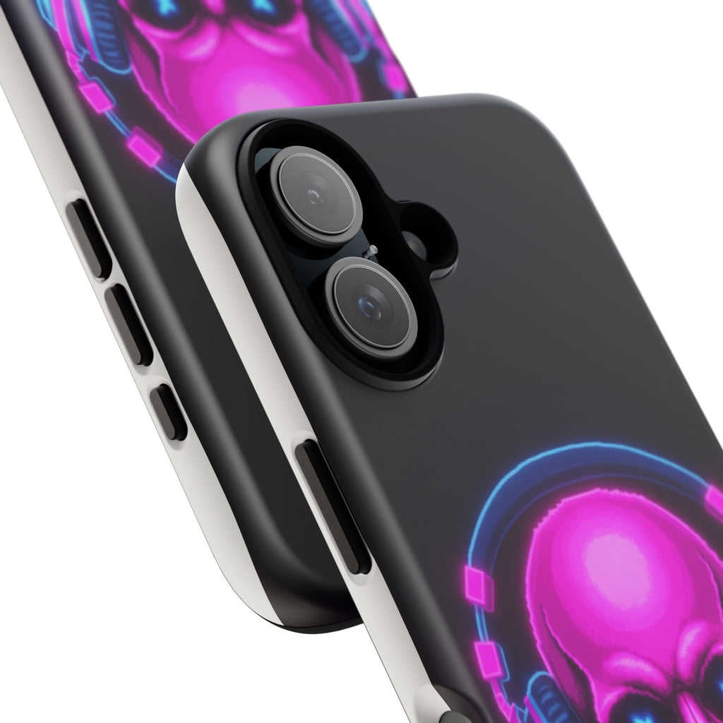 Neon Skull Synthwave Phone Case - Retro 80s Cyberpunk Mobile Cover | Vaporwave Tech Gift - Atlas Briefly