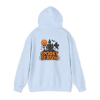 Spooky Season Halloween Hoodie - Haunted House Ghost Bat Design | Cozy Halloween Sweatshirt - Atlas Briefly