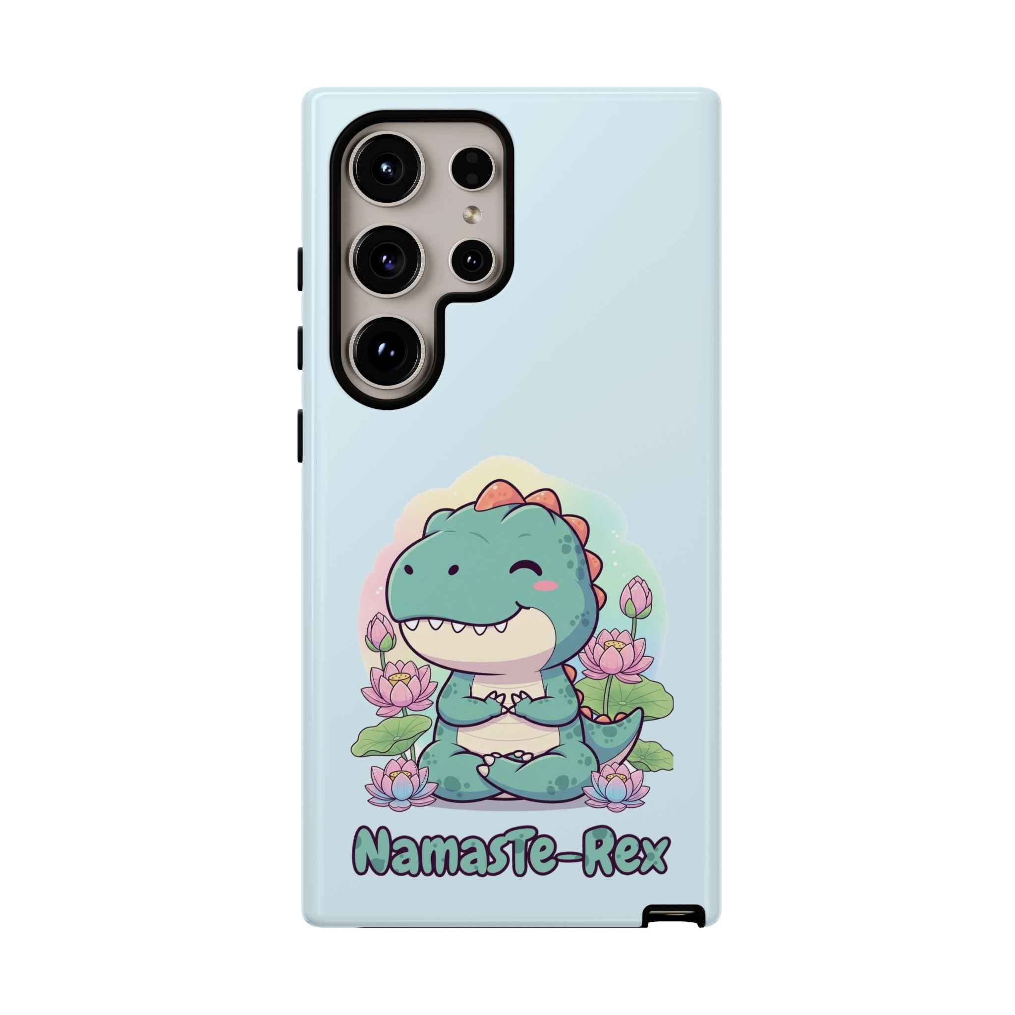 NamasTe-Rex Phone Case - Funny Yoga T-Rex Meditating Dinosaur Mobile Cover for Zen Lovers - Atlas Briefly