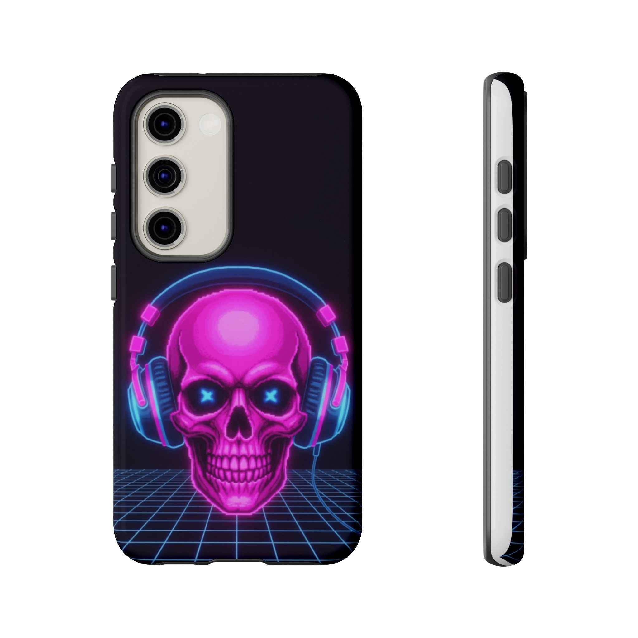Neon Skull Phone Case - Retro Synthwave Gaming Cover - Atlas Briefly