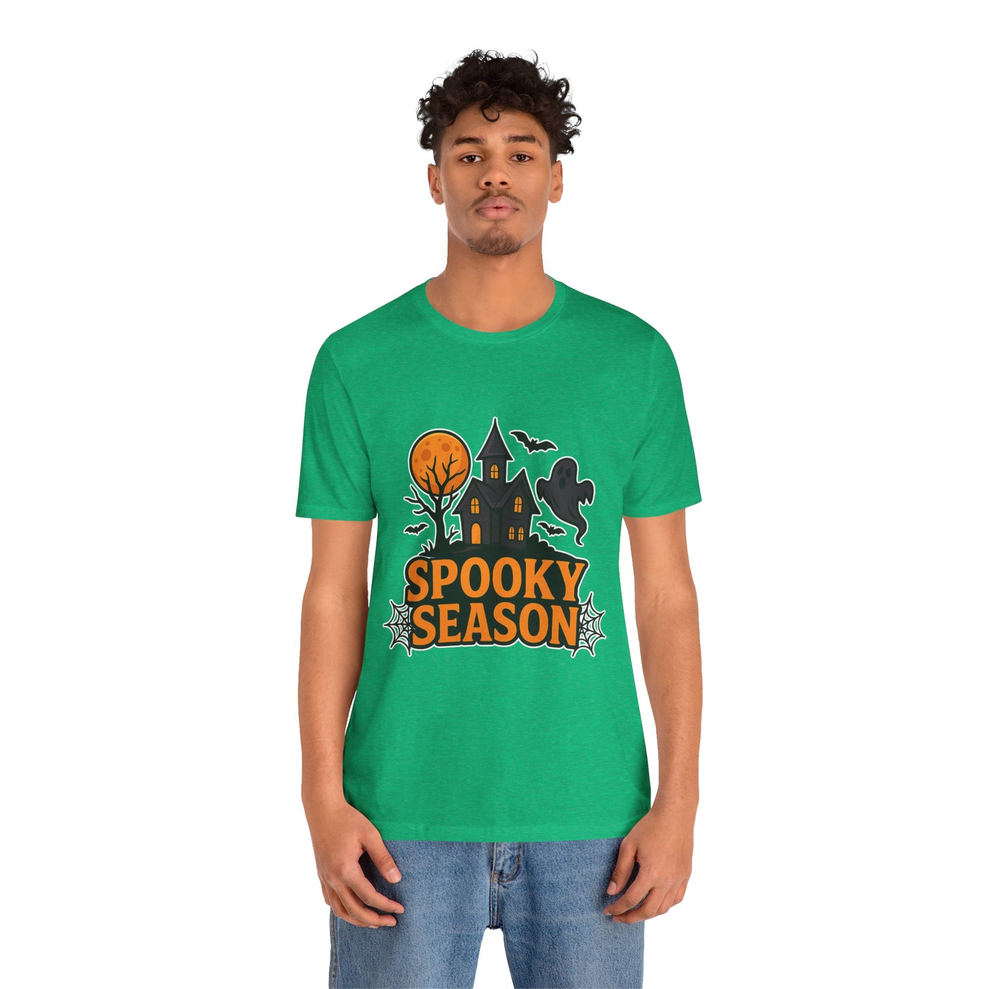 Spooky Season Halloween T-Shirt - Haunted House Ghost Bat Graphic Tee | Halloween Landscape Shirt - Atlas Briefly