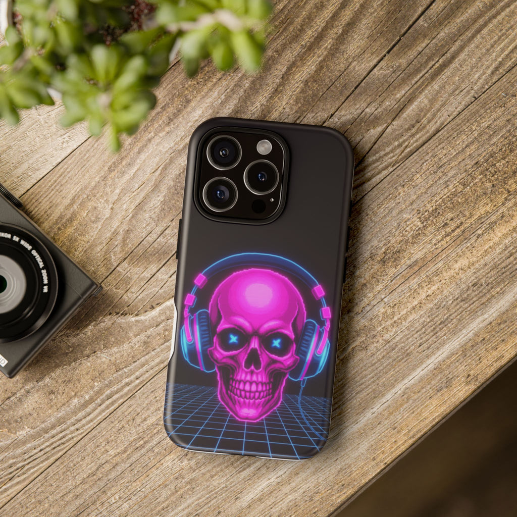 Neon Skull Synthwave Phone Case - Retro 80s Cyberpunk Mobile Cover | Vaporwave Tech Gift - Atlas Briefly