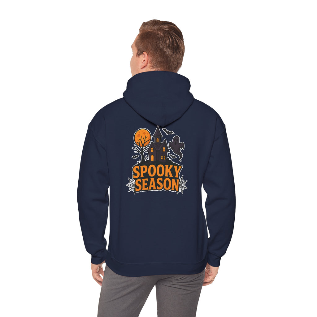 Spooky Season Halloween Hoodie - Haunted House Ghost Bat Design | Cozy Halloween Sweatshirt - Atlas Briefly