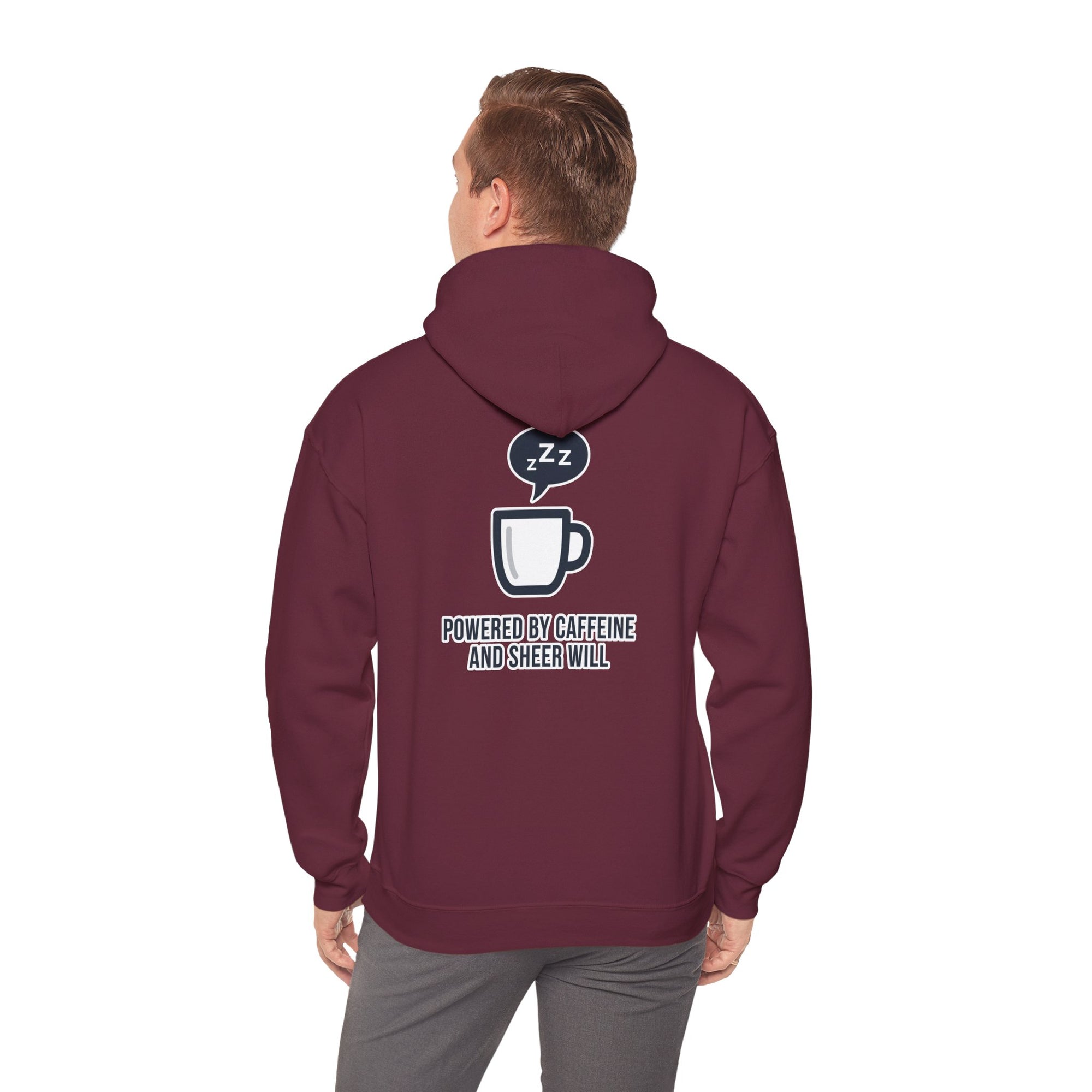 Powered by Caffeine and Sheer Will Hoodie - Funny Coffee Lover Sweatshirt | Minimalist Humor Gift - Atlas Briefly