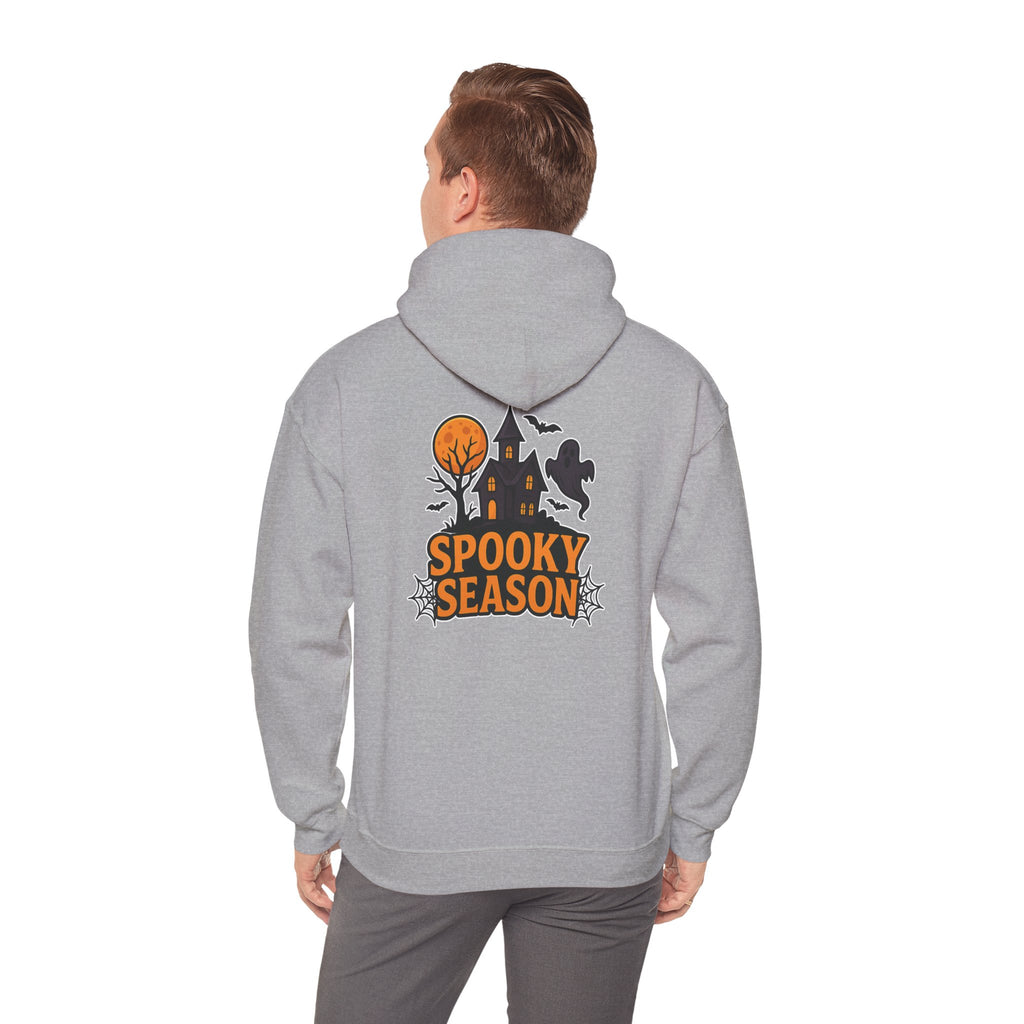 Spooky Season Halloween Hoodie - Haunted House Ghost Bat Design | Cozy Halloween Sweatshirt - Atlas Briefly