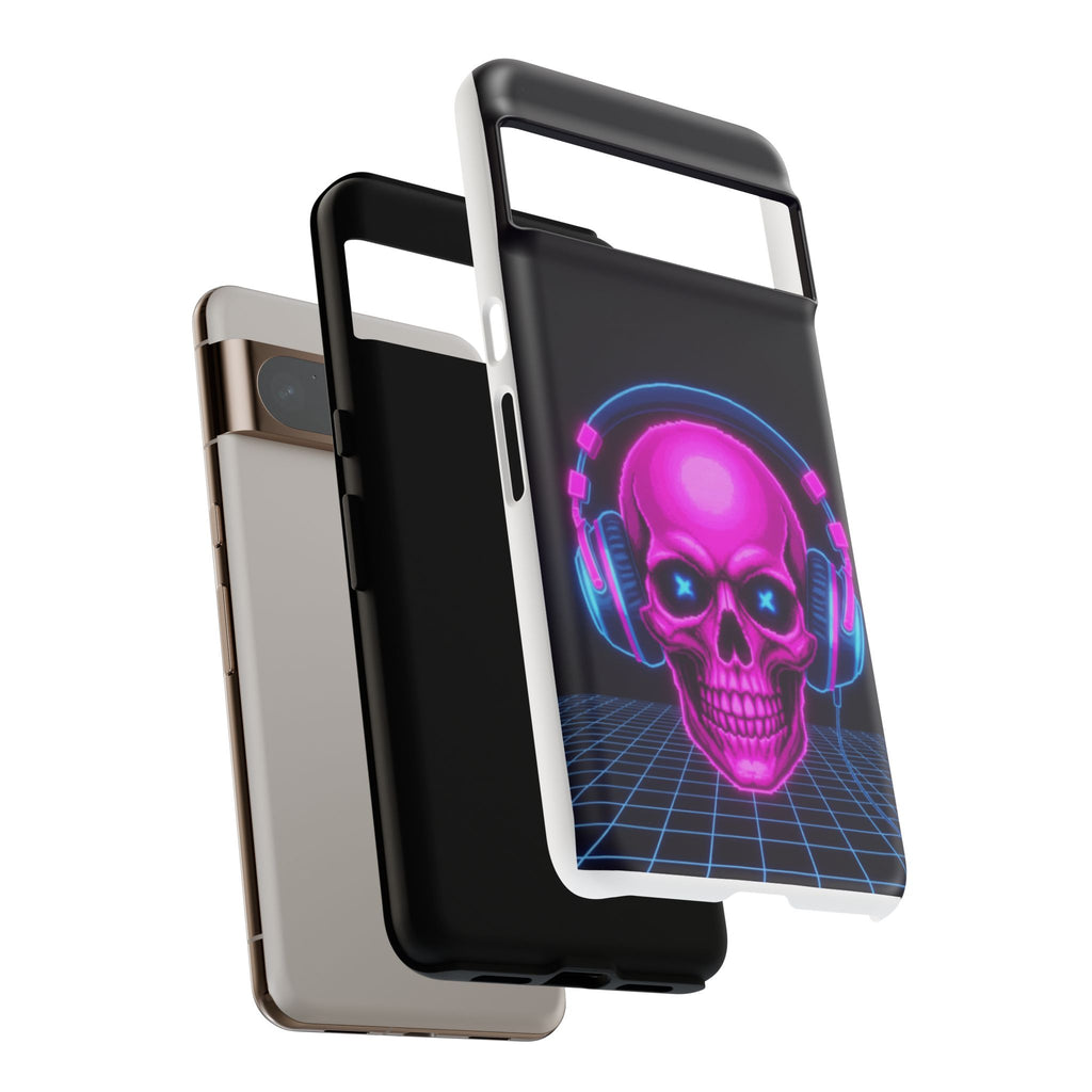 Neon Skull Synthwave Phone Case - Retro 80s Cyberpunk Mobile Cover | Vaporwave Tech Gift - Atlas Briefly