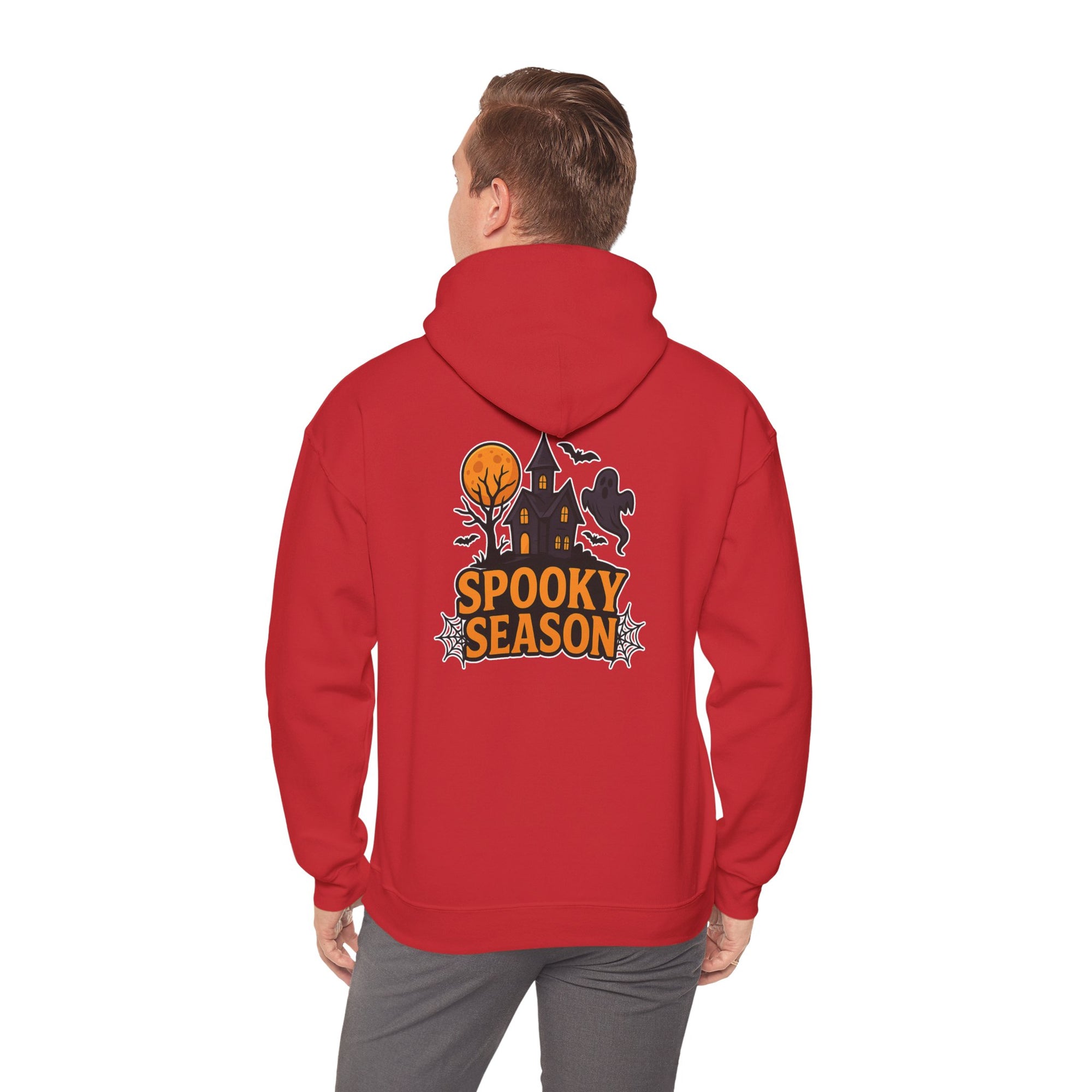 Spooky Season Halloween Hoodie - Haunted House Ghost Bat Design | Cozy Halloween Sweatshirt - Atlas Briefly