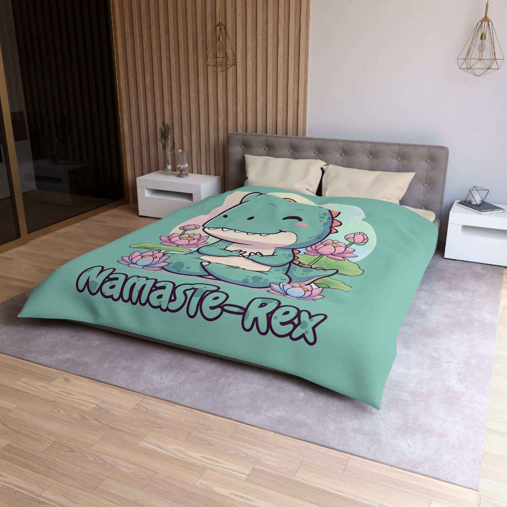 NamasTe-Rex Duvet Cover - Yoga Dinosaur Bedding for a Playful Bedroom - Atlas Briefly