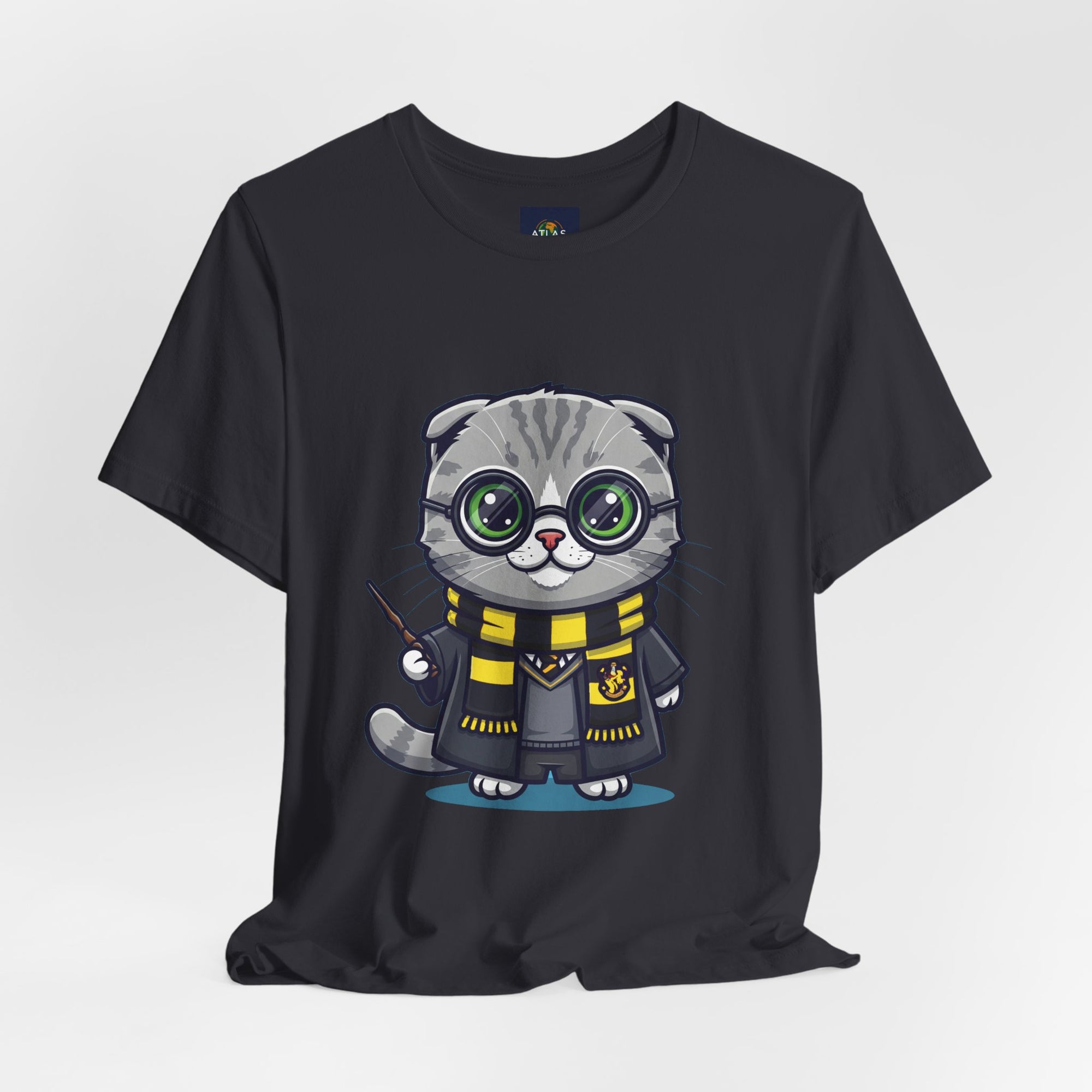 Hufflepurr Harry Potter T-Shirt - Funny Wizarding World Tee | Cute Potter Cat Gift - Atlas Briefly