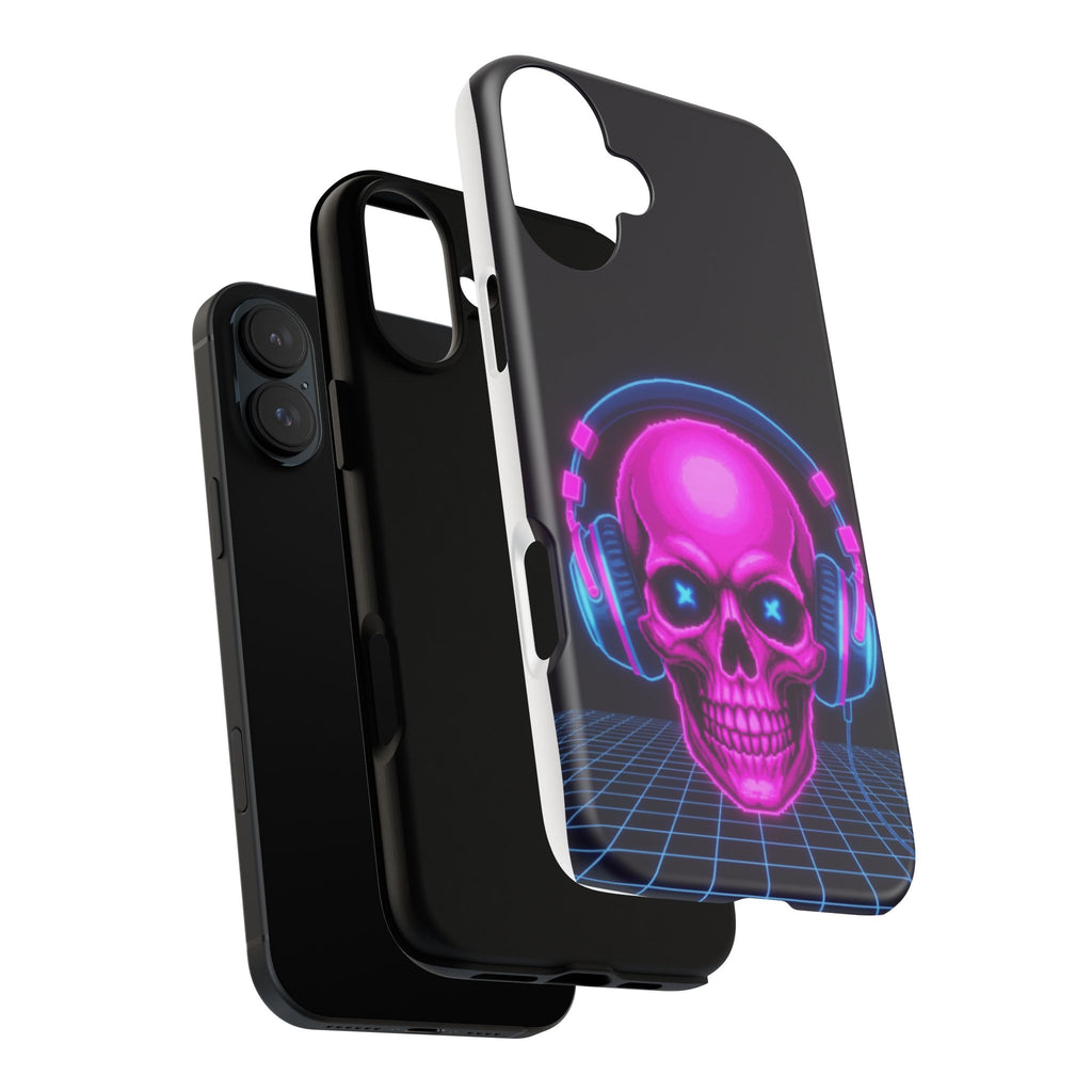 Neon Skull Synthwave Phone Case - Retro 80s Cyberpunk Mobile Cover | Vaporwave Tech Gift - Atlas Briefly