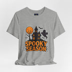 Spooky Season Halloween T-Shirt - Haunted House Ghost Bat Graphic Tee | Halloween Landscape Shirt - Atlas Briefly