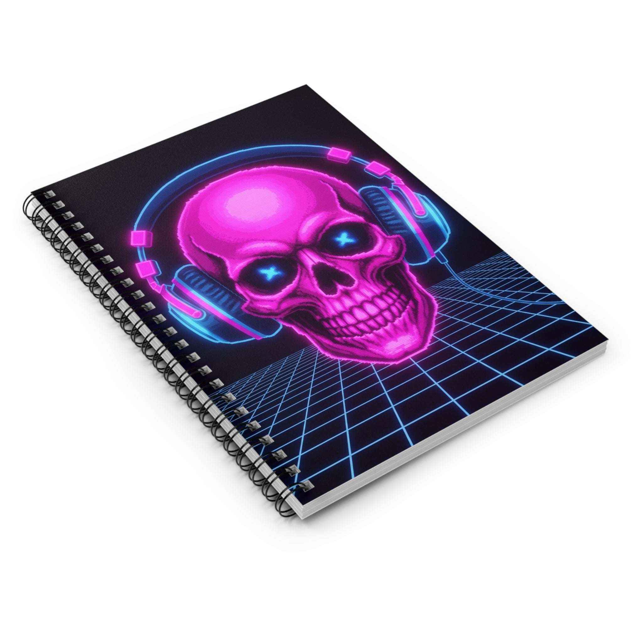Neon Skull Notebook - Retro Gaming Synthwave Notebook for Creative Notes - Atlas Briefly
