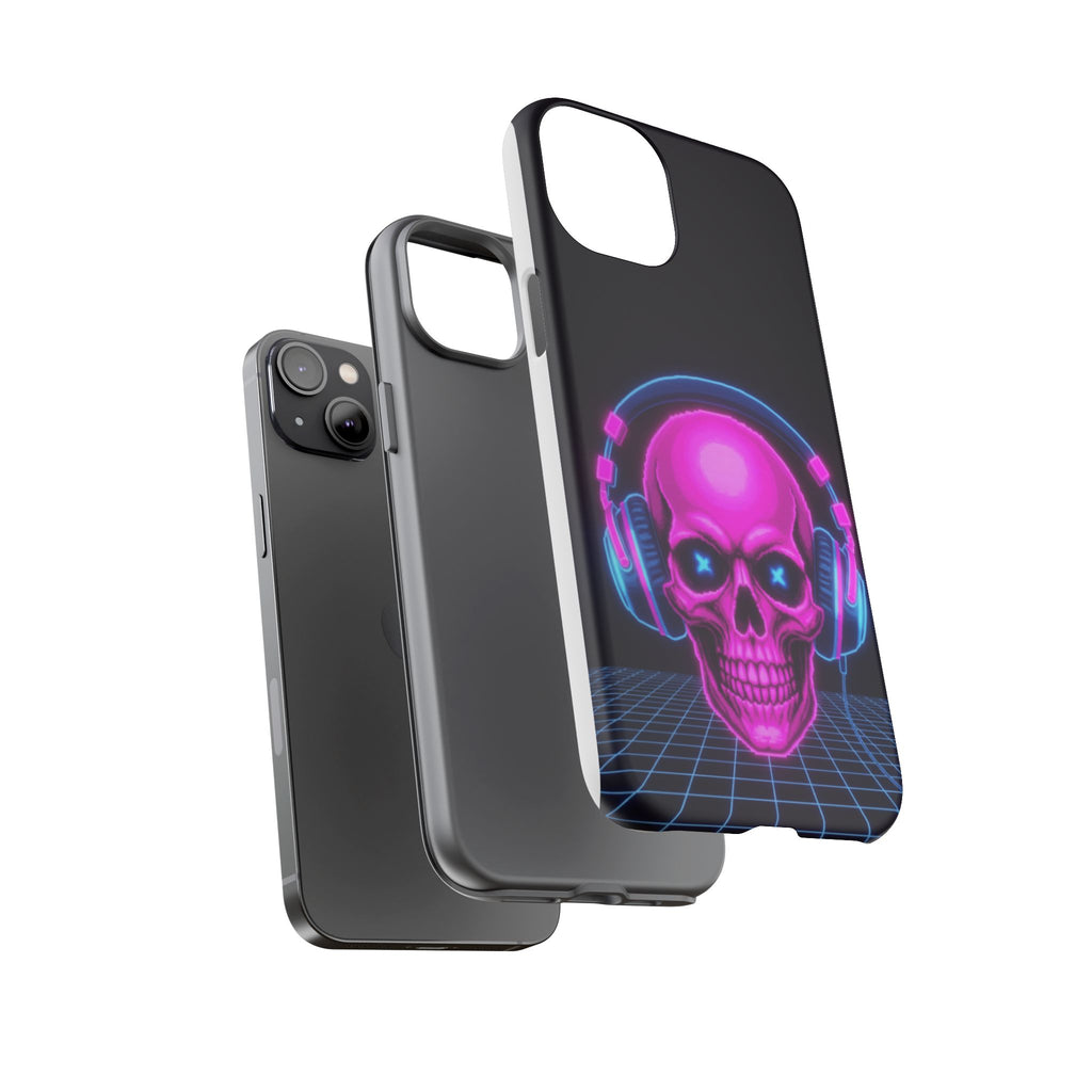 Neon Skull Synthwave Phone Case - Retro 80s Cyberpunk Mobile Cover | Vaporwave Tech Gift - Atlas Briefly