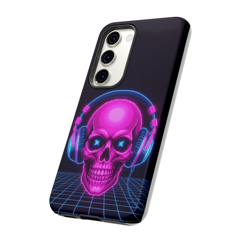 Neon Skull Synthwave Phone Case - Retro 80s Cyberpunk Mobile Cover | Vaporwave Tech Gift - Atlas Briefly