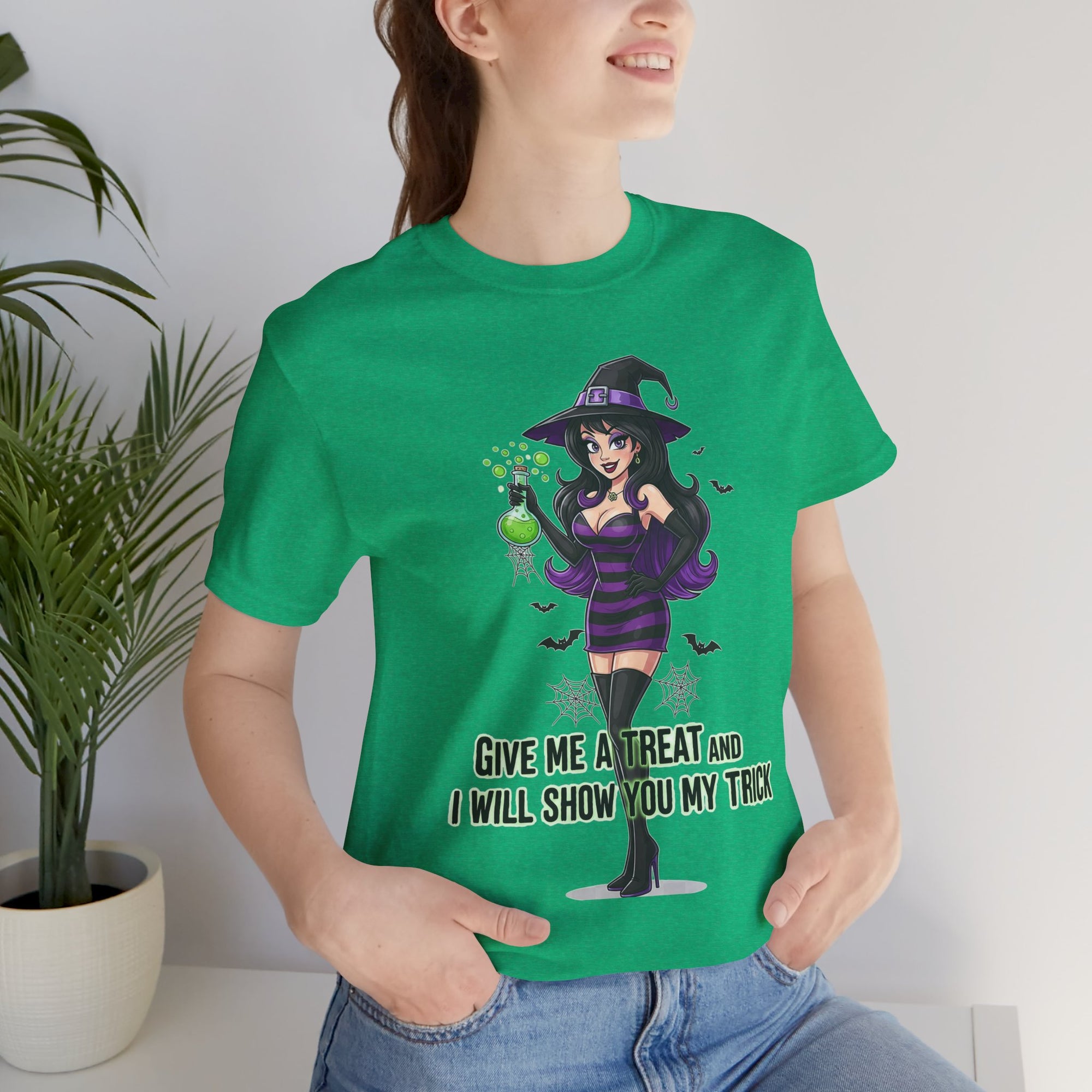 Sexy Witch Halloween T-Shirt - Flirty Witch Costume Tee | Trick or Treat Halloween Shirt - Atlas Briefly