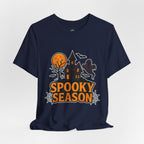 Spooky Season Halloween T-Shirt - Haunted House Ghost Bat Graphic Tee | Halloween Landscape Shirt - Atlas Briefly