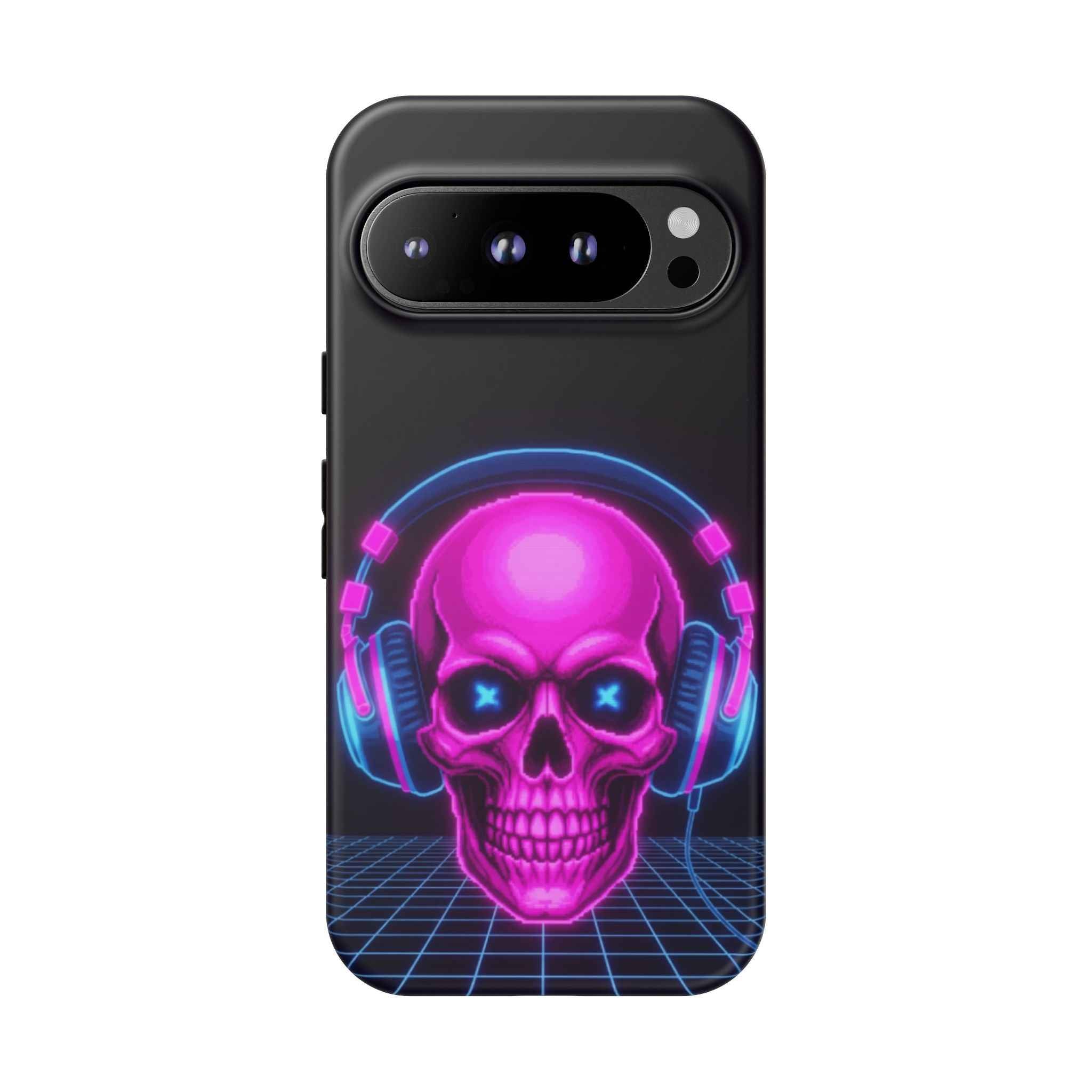 Neon Skull Phone Case - Retro Synthwave Gaming Cover - Atlas Briefly