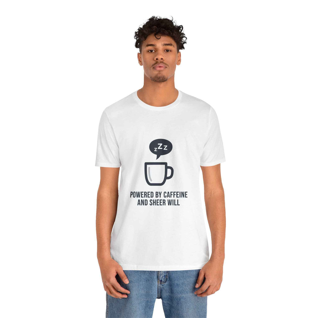 Powered by Caffeine T-Shirt - Funny Coffee Tee for Coffee Lovers - Atlas Briefly