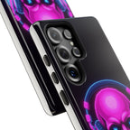 Neon Skull Synthwave Phone Case - Retro 80s Cyberpunk Mobile Cover | Vaporwave Tech Gift - Atlas Briefly
