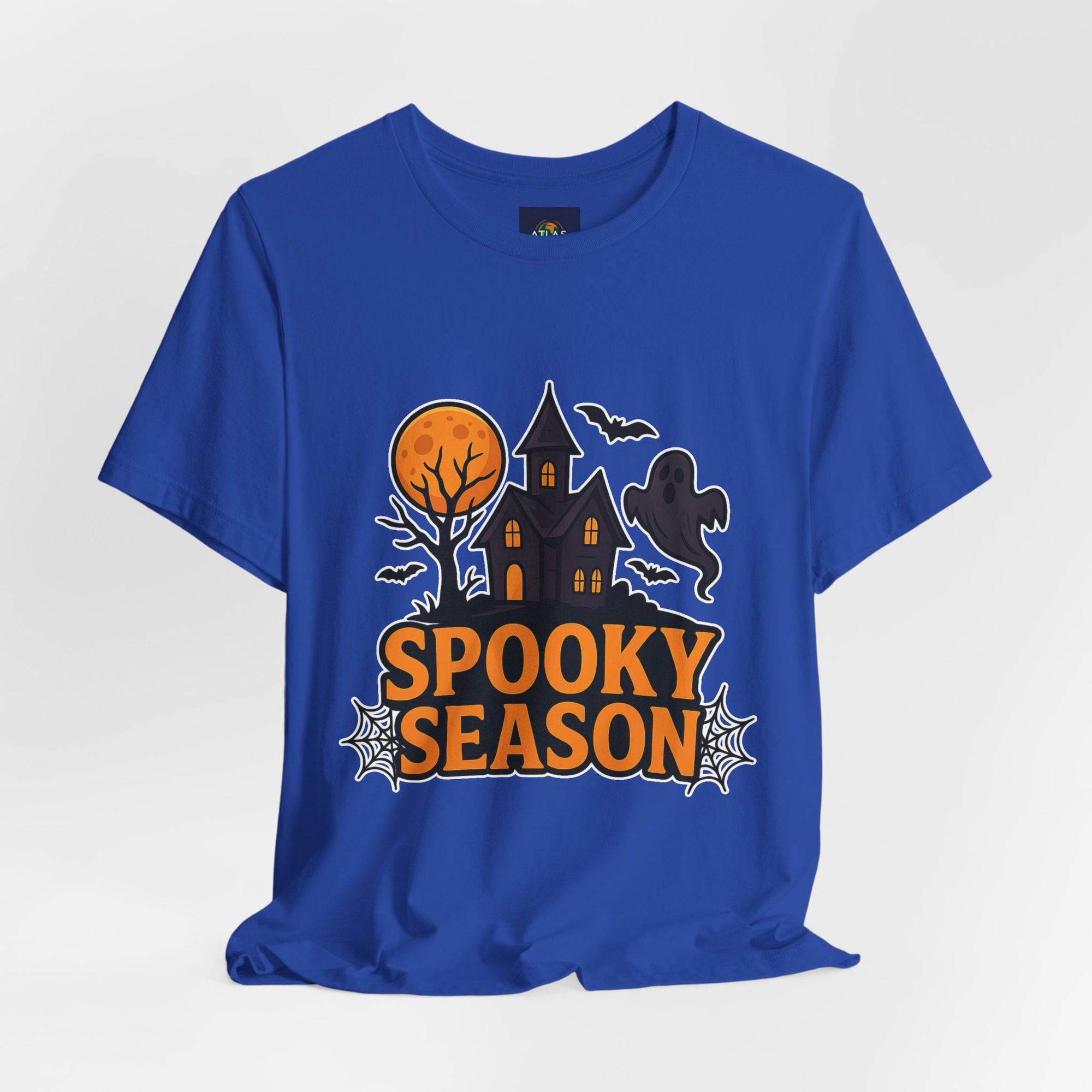 Spooky Season Halloween T-Shirt - Haunted House Ghost Bat Graphic Tee | Halloween Landscape Shirt - Atlas Briefly
