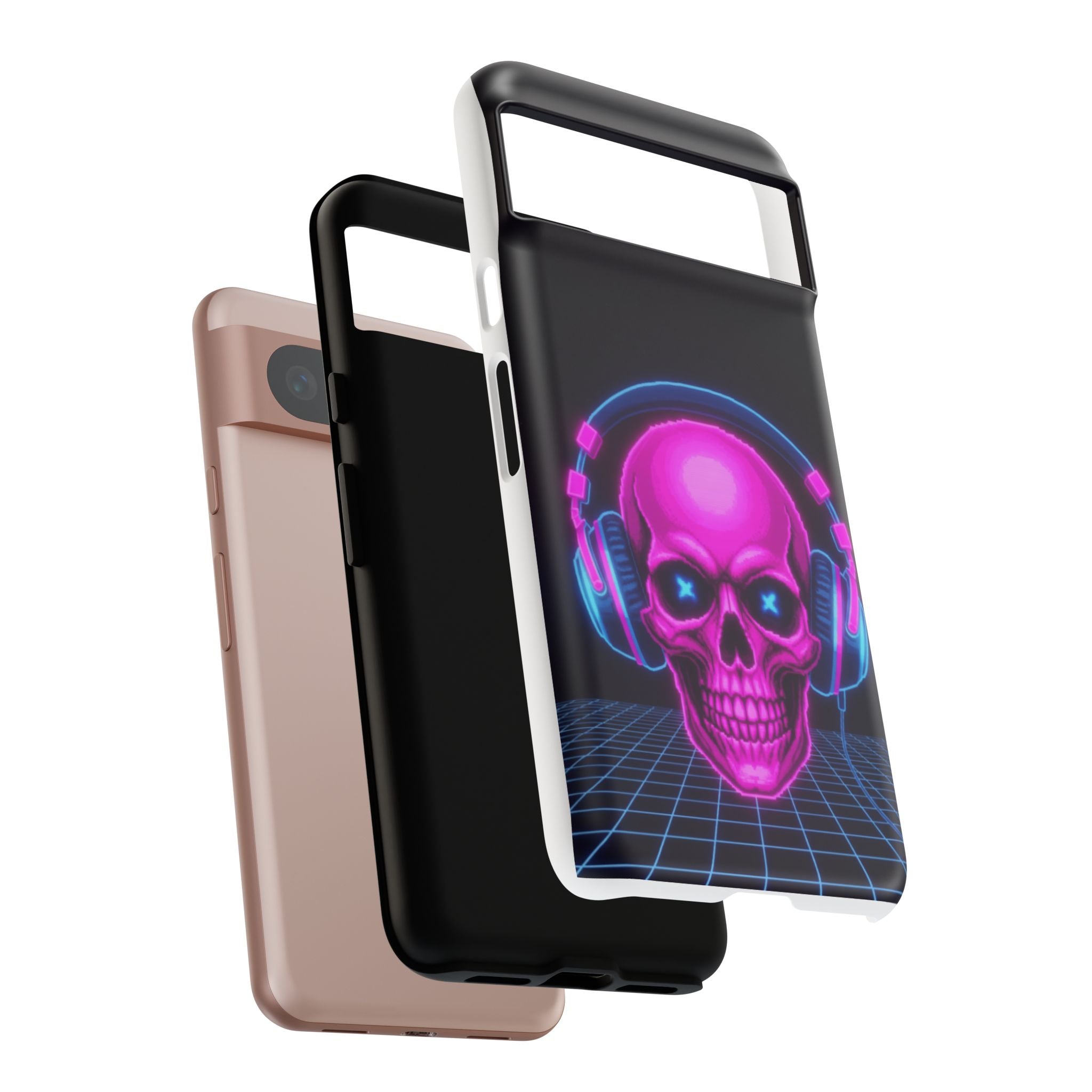 Neon Skull Synthwave Phone Case - Retro 80s Cyberpunk Mobile Cover | Vaporwave Tech Gift - Atlas Briefly