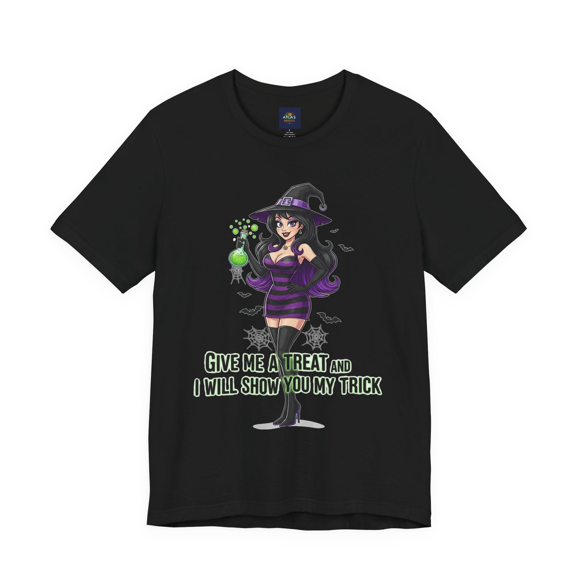Sexy Witch Halloween T-Shirt - Flirty Witch Costume Tee | Trick or Treat Halloween Shirt - Atlas Briefly