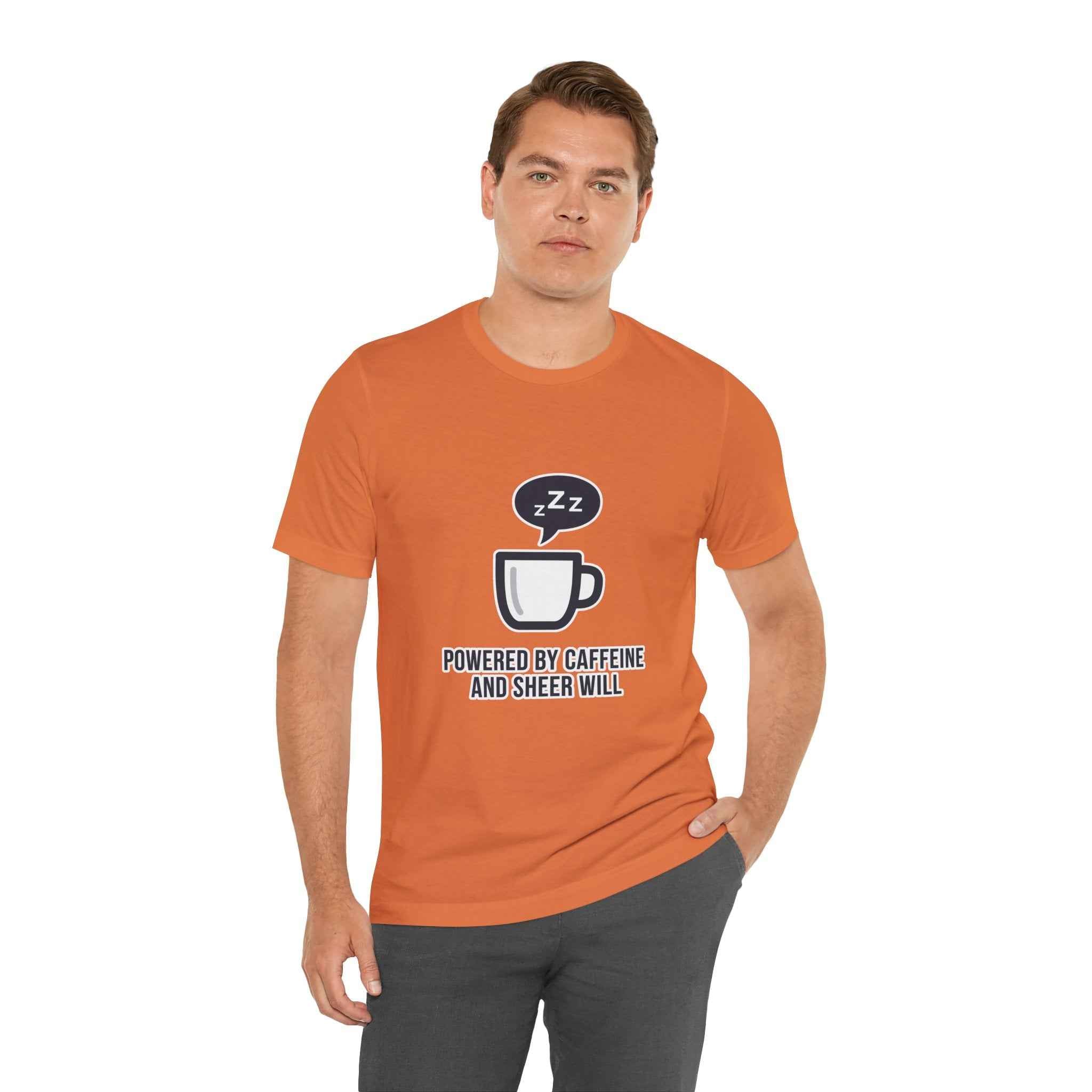 Powered by Caffeine T-Shirt - Funny Coffee Tee for Coffee Lovers - Atlas Briefly