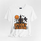 Spooky Season Halloween T-Shirt - Haunted House Ghost Bat Graphic Tee | Halloween Landscape Shirt - Atlas Briefly