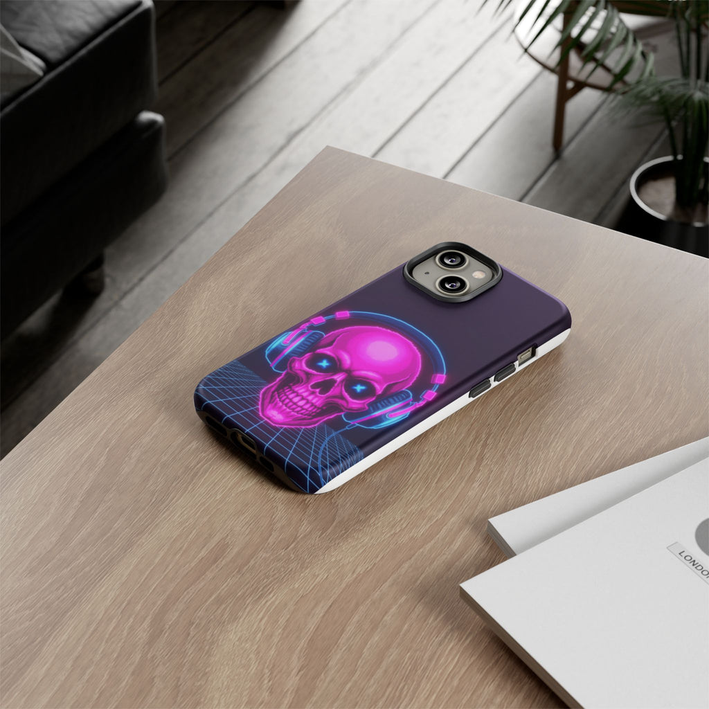 Neon Skull Synthwave Phone Case - Retro 80s Cyberpunk Mobile Cover | Vaporwave Tech Gift - Atlas Briefly