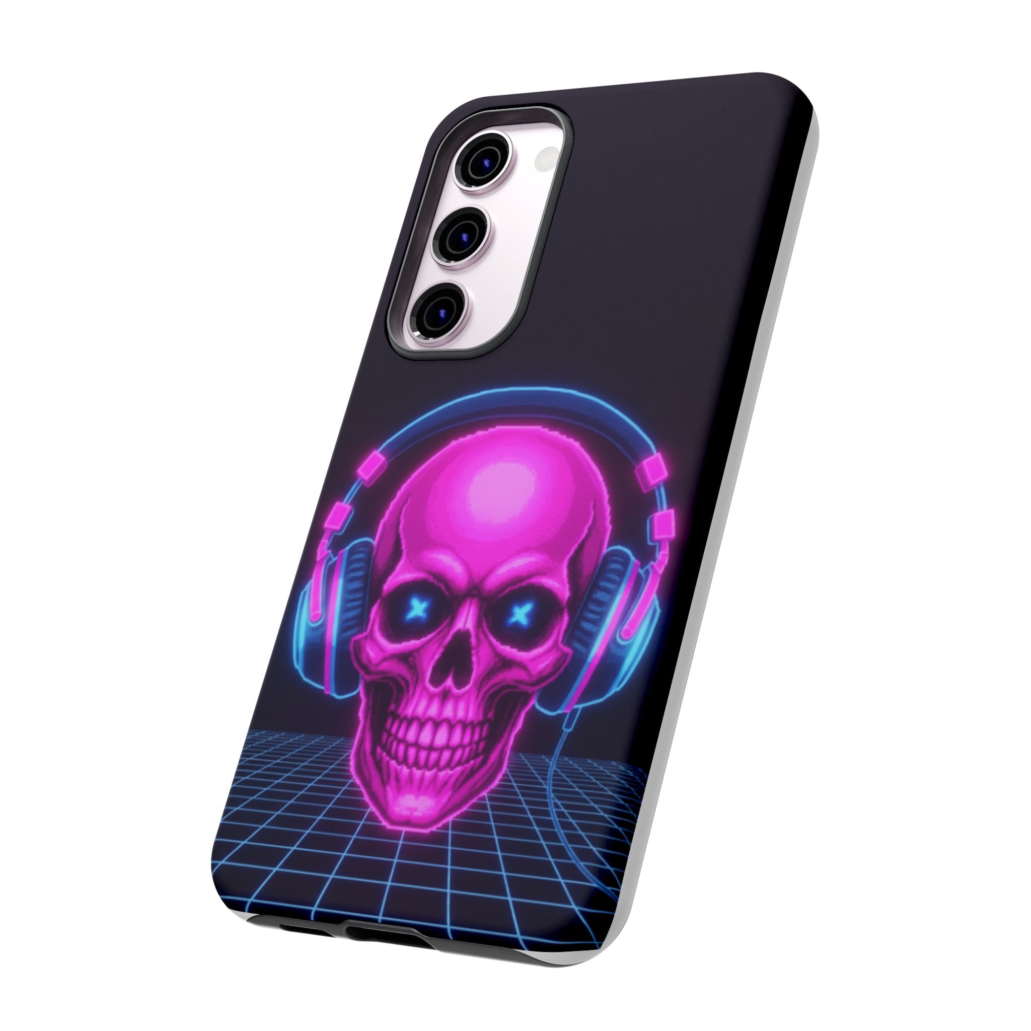 Neon Skull Synthwave Phone Case - Retro 80s Cyberpunk Mobile Cover | Vaporwave Tech Gift - Atlas Briefly