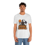 Spooky Season Halloween T-Shirt - Haunted House Ghost Bat Graphic Tee | Halloween Landscape Shirt - Atlas Briefly