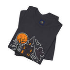 Spooky Season Halloween T-Shirt - Haunted House Ghost Bat Graphic Tee | Halloween Landscape Shirt - Atlas Briefly