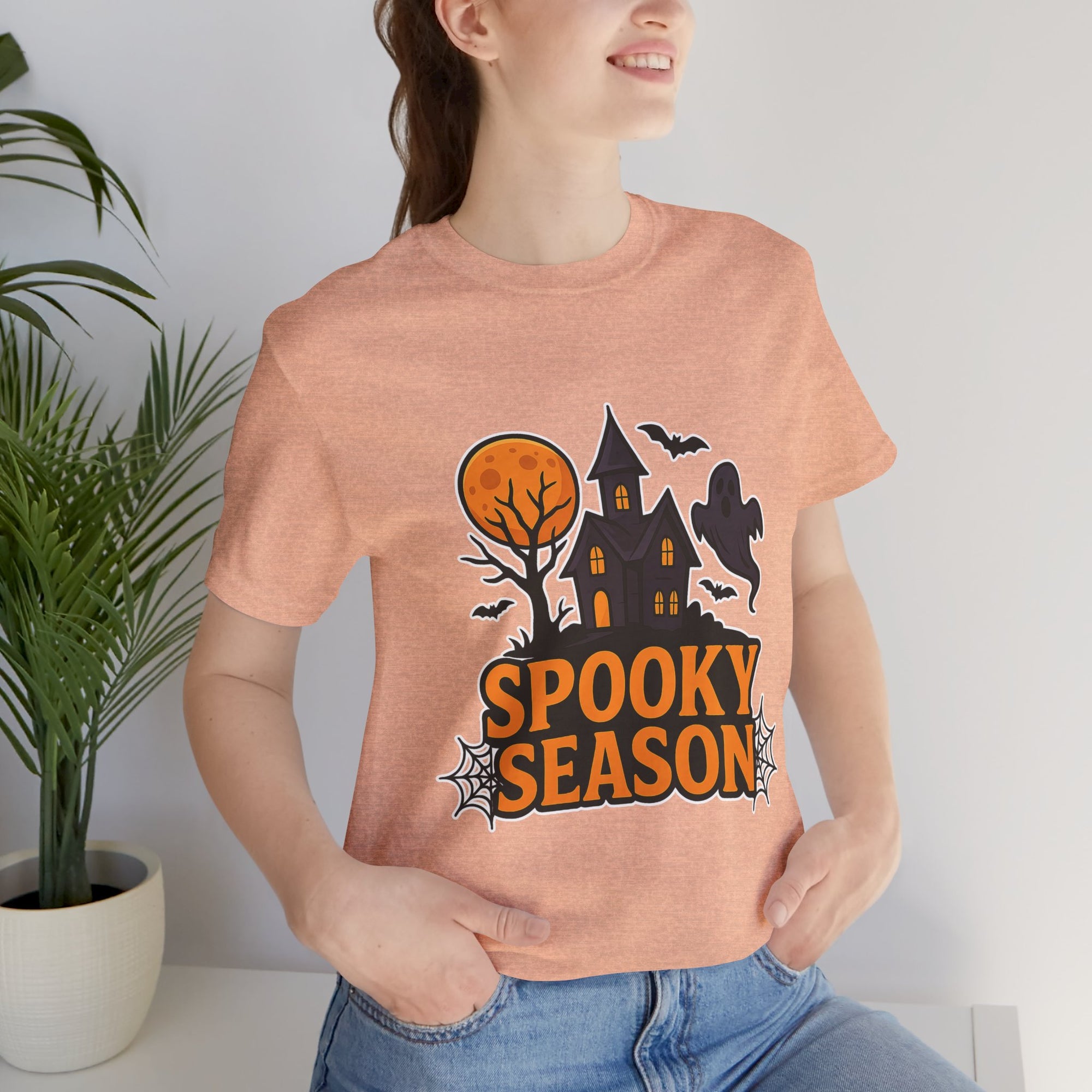 Spooky Season Halloween T-Shirt - Haunted House Ghost Bat Graphic Tee | Halloween Landscape Shirt - Atlas Briefly
