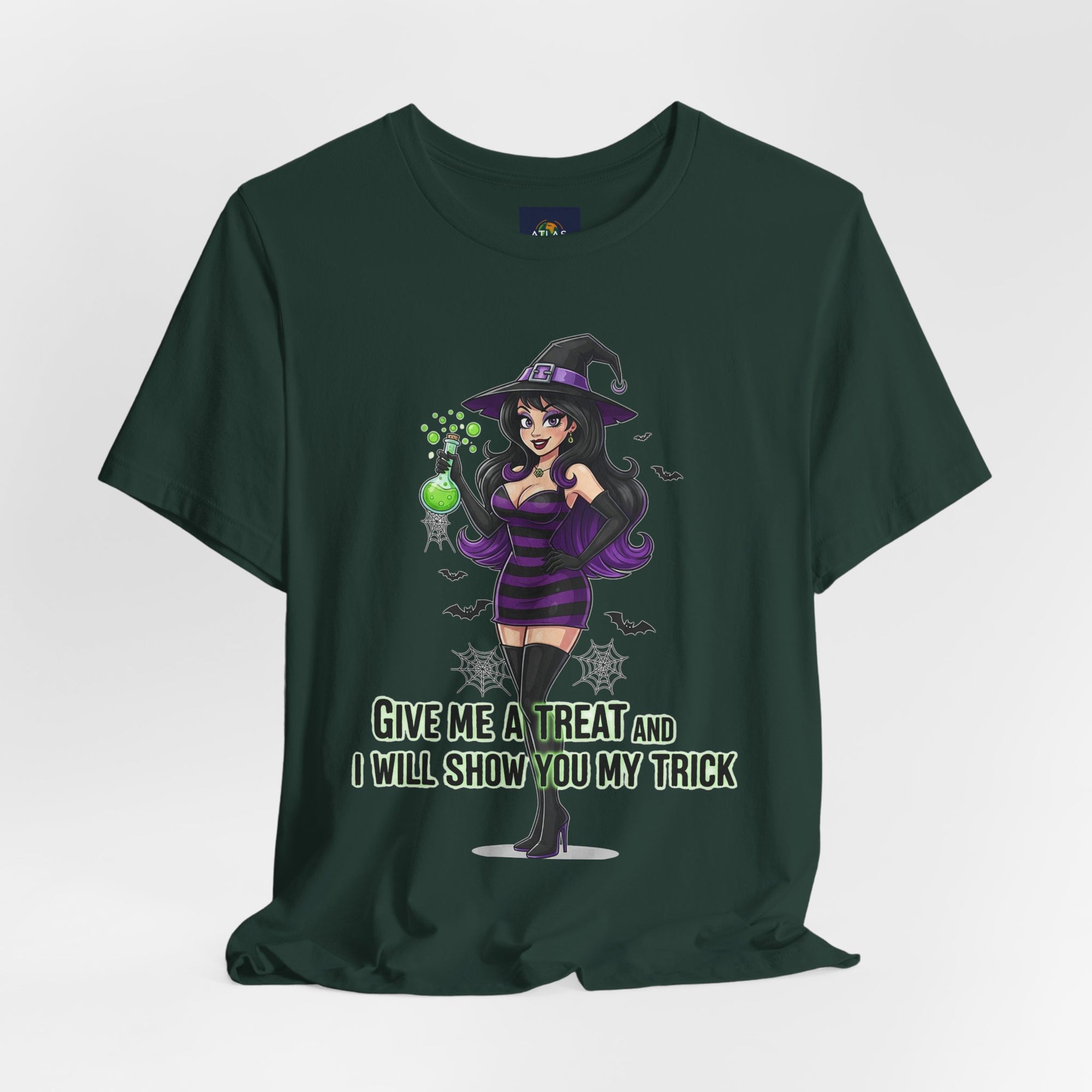 Sexy Witch Halloween T-Shirt - Flirty Witch Costume Tee | Trick or Treat Halloween Shirt - Atlas Briefly