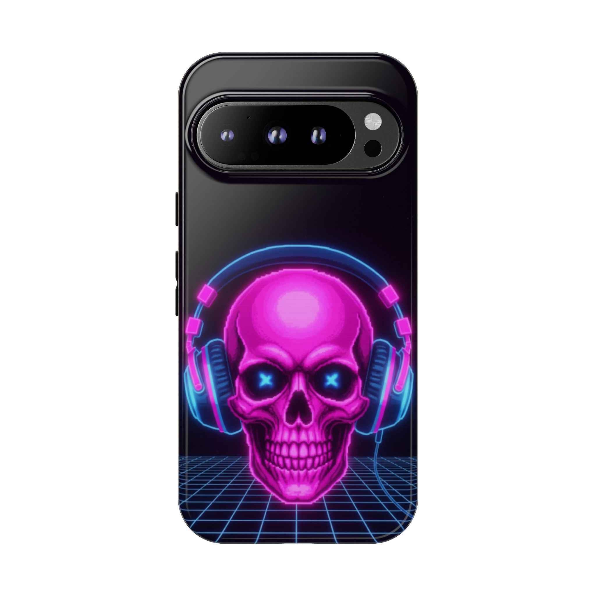 Neon Skull Phone Case - Retro Synthwave Gaming Cover - Atlas Briefly