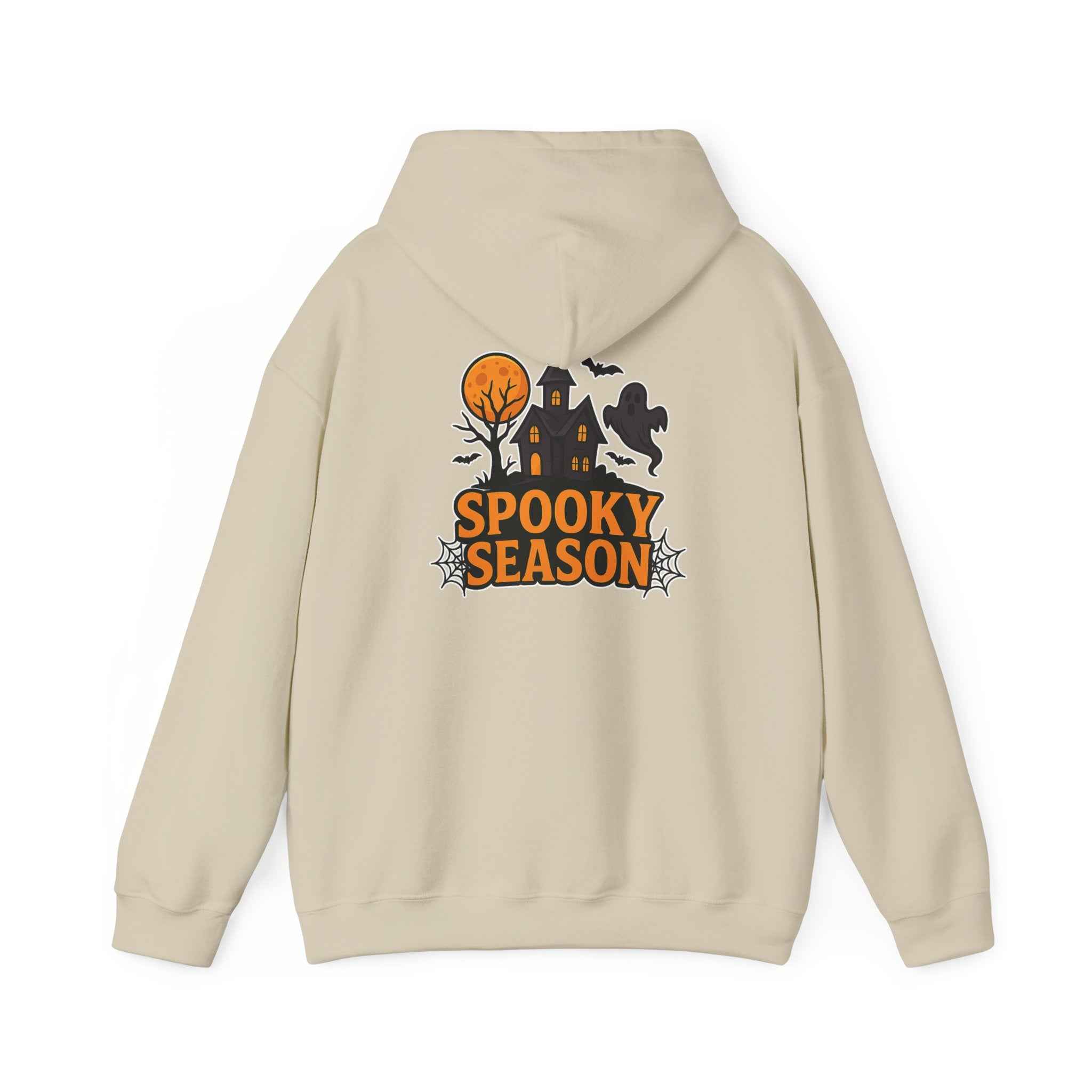 Spooky Season Halloween Hoodie - Haunted House Ghost Bat Design | Cozy Halloween Sweatshirt - Atlas Briefly