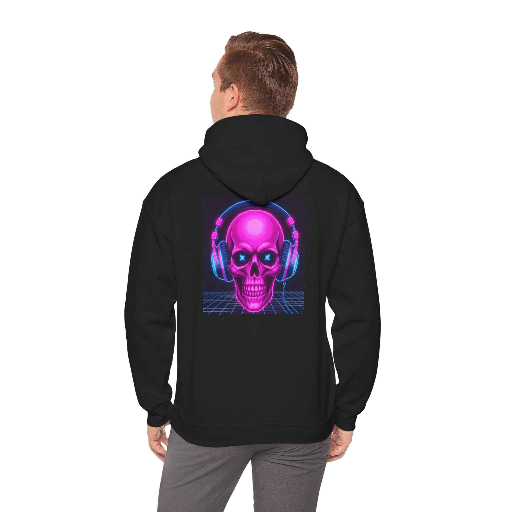 Neon Skull Hoodie - Retro Gaming Synthwave Sweatshirt - Atlas Briefly